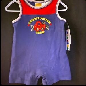 💞 New Infant & Baby Boy Size 3-6 Months Blue & Red "Construction Crew" Romper
